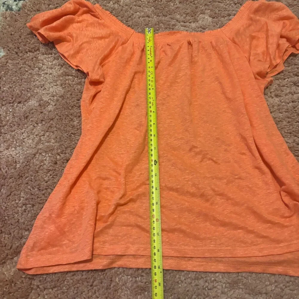 Loft 100% Linen Ruffle Off Shoulder Coral Orange Sz Small NWT Elevated Basics - Picture 7 of 7